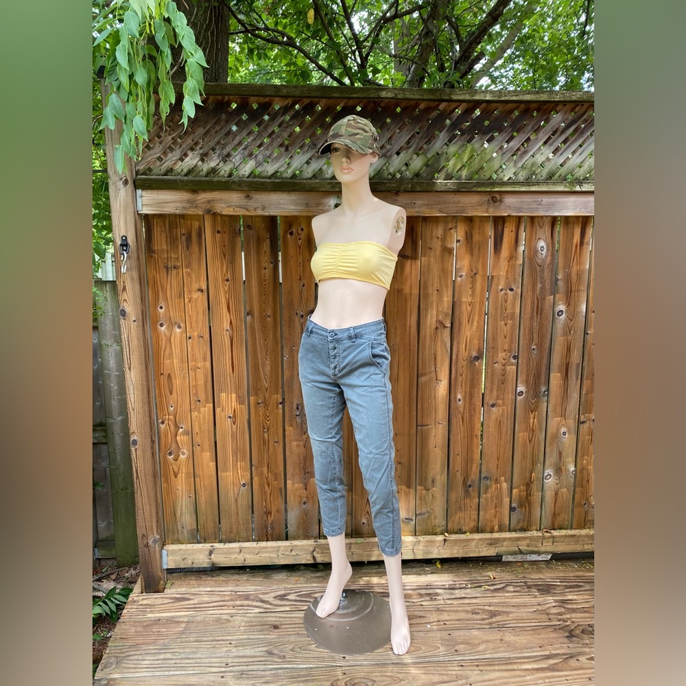 Greyish Green Denim Cargo-Capri